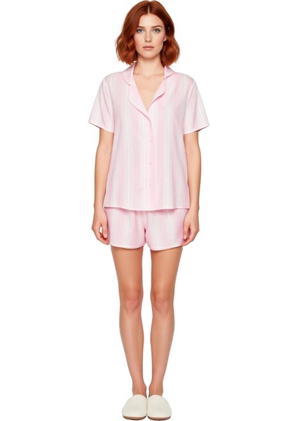 Kadın Çizgili Viskon Pijama Takımı Gömlek Şort Fonksiyonel Dayanıklı Kaliteli Konforlu Şık fiyatları