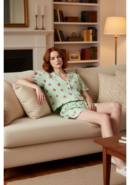 Kadın Çiçekli Ekose Viskon Pijama Takımı Fonksiyonel Dayanıklı Kaliteli Konforlu Estetik Şık modelleri