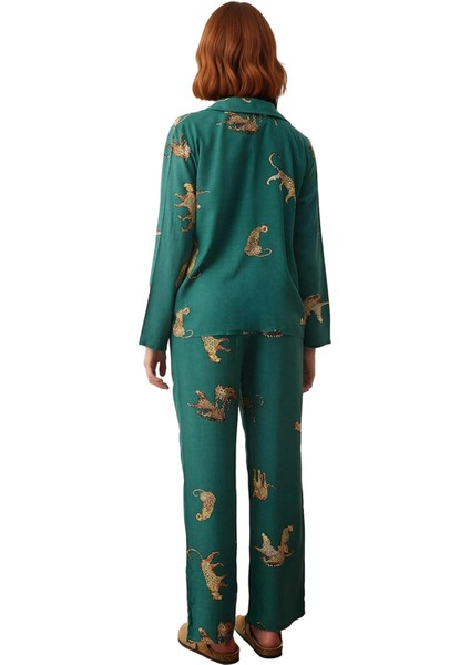 Kadın Kaplan Desenli Gömlek ve Pantolon Pijama Takımı Fonksiyonel Dayanıklı Kaliteli Rahat indirimleri