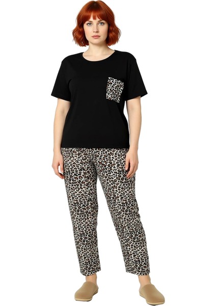 Kadın Leopar Desenli Bisiklet Yaka Pamuklu Pijama Takımı Fonksiyonel Dayanıklı Kaliteli Şık fırsatları