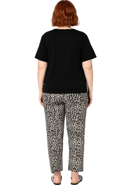 Kadın Leopar Desenli Bisiklet Yaka Pamuklu Pijama Takımı Fonksiyonel Dayanıklı Kaliteli Şık indirimleri