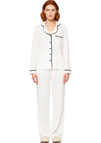 Kadın Çizgili Gömlek Yaka Pijama Takımı Fonksiyonel Dayanıklı Kaliteli Konforlu Estetik Şık fırsatları