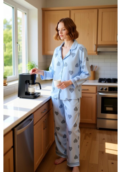 Kalp Desenli Viskon Gömlek Pijama Takımı Kadın Fonksiyonel Dayanıklı Kaliteli Konforlu Şık fiyatları