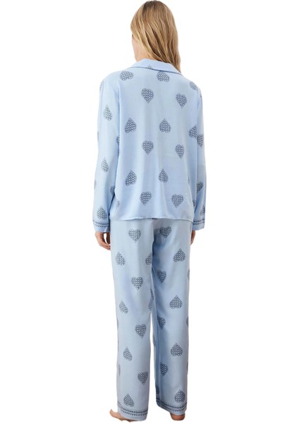 Kalp Desenli Viskon Gömlek Pijama Takımı Kadın Fonksiyonel Dayanıklı Kaliteli Konforlu Şık indirimleri