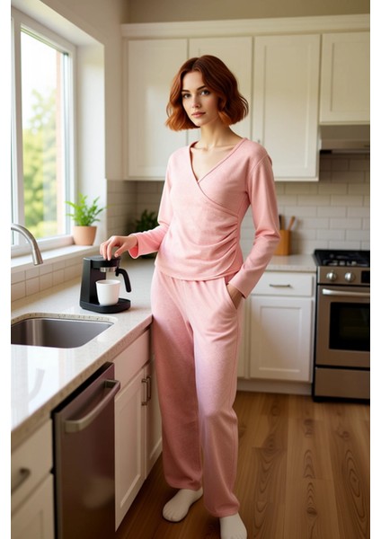 Kadın Kruvaze Büzgülü Yumuşak Kışlık Örme Pijama Takımı Fonksiyonel Dayanıklı Kaliteli Şık fiyatları