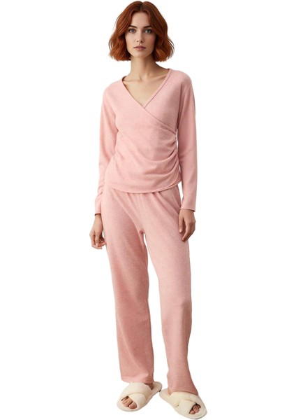 Kadın Kruvaze Büzgülü Yumuşak Kışlık Örme Pijama Takımı Fonksiyonel Dayanıklı Kaliteli Şık fırsatları