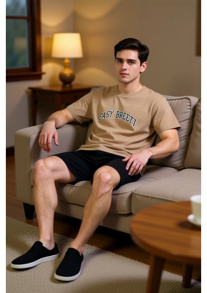 Erkek Waffle Dokulu Sloganlı Bisiklet Yaka Pijama Takımı Fonksiyonel Dayanıklı Kaliteli Şık modelleri