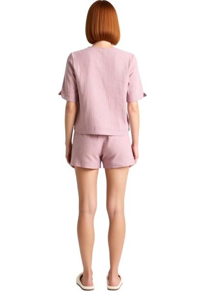 Kadın Müslin V Yaka Gömlek ve Şort Pijama Takımı Fonksiyonel Dayanıklı Kaliteli Konforlu Şık fırsatları