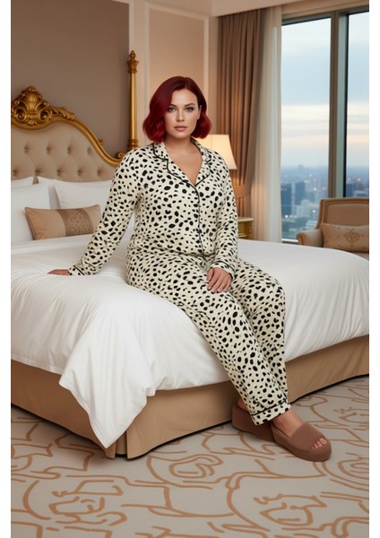 Benekli Gömlek Yaka Pijama Takımı Kadın Fonksiyonel Dayanıklı Kaliteli Konforlu Estetik Şık modelleri