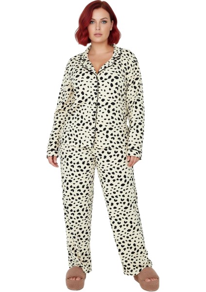 Benekli Gömlek Yaka Pijama Takımı Kadın Fonksiyonel Dayanıklı Kaliteli Konforlu Estetik Şık fırsatları