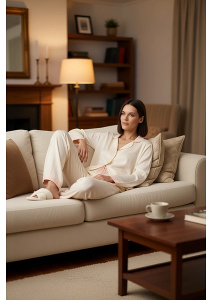 Kadın Viskon Gömlek ve Boru Paça Pijama Takımı Fonksiyonel Dayanıklı Kaliteli Konforlu Şık