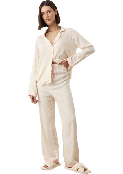 Kadın Viskon Gömlek ve Boru Paça Pijama Takımı Fonksiyonel Dayanıklı Kaliteli Konforlu Şık fırsatları