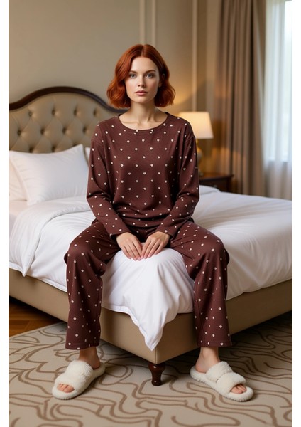 Kadın Kalp Desenli Bisiklet Yaka Pijama Takımı Fonksiyonel Dayanıklı Kaliteli Konforlu Şık modelleri