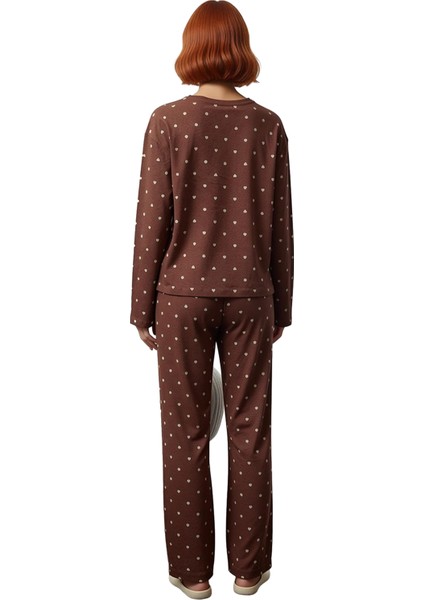 Kadın Kalp Desenli Bisiklet Yaka Pijama Takımı Fonksiyonel Dayanıklı Kaliteli Konforlu Şık indirimleri