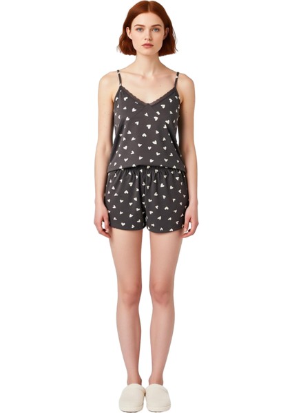 Kadın Kalp Desenli Ince Askılı V Yaka Pijama Takımı Fonksiyonel Dayanıklı Kaliteli Estetik fırsatları