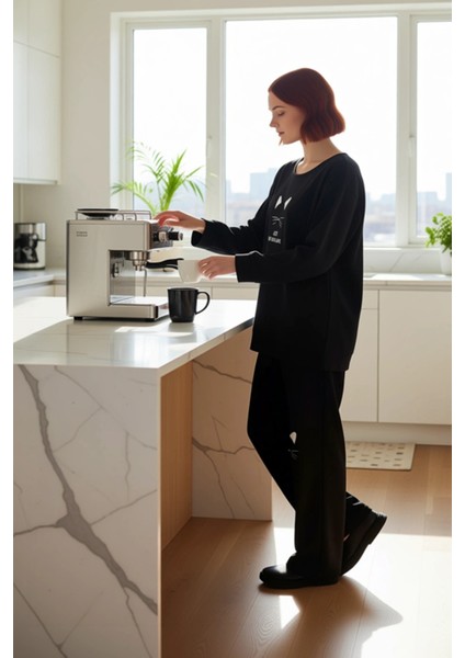 Kedi Baskılı Pamuklu Ev Giyim Takımı Kadin Fonksiyonel Dayanıklı Kaliteli Konforlu Estetik fiyatları