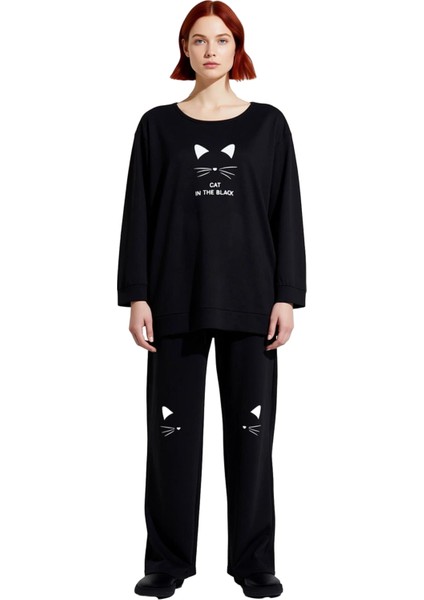 Kedi Baskılı Pamuklu Ev Giyim Takımı Kadin Fonksiyonel Dayanıklı Kaliteli Konforlu Estetik fırsatları