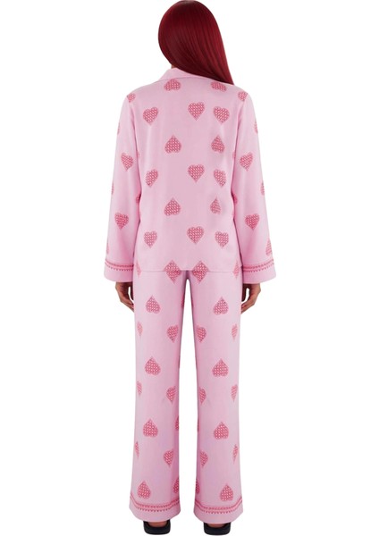 Kalp Desenli Viskon Gömlek Pijama Takımı Kadın Fonksiyonel Dayanıklı Kaliteli Konforlu Şık indirimleri