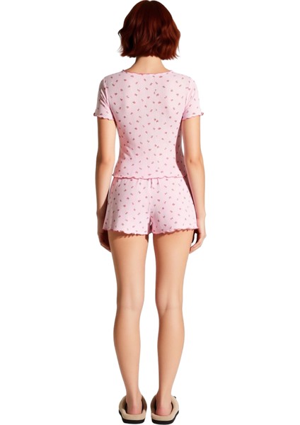 Kadın Çiçekli V Yaka Kısa Kollu Şortlu Pijama Takımı Fonksiyonel Dayanıklı Kaliteli Modern modelleri