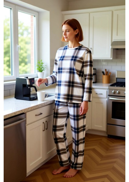 Kadın Ekose Pijama Takımı Bisiklet Yaka Uzun Kollu Fonksiyonel Dayanıklı Kaliteli Konforlu fiyatları