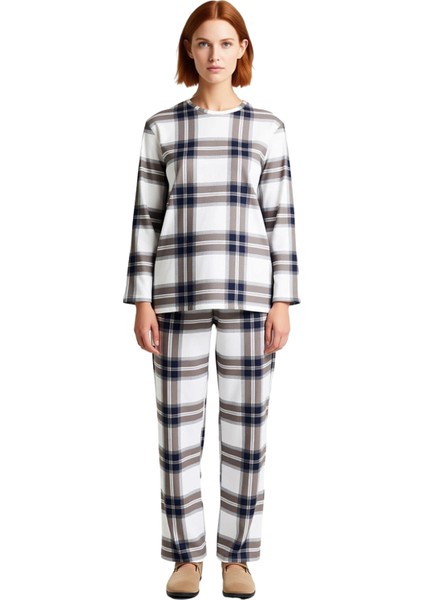 Kadın Ekose Pijama Takımı Bisiklet Yaka Uzun Kollu Fonksiyonel Dayanıklı Kaliteli Konforlu fırsatları