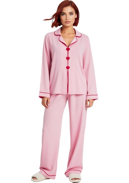 Kadın Viskon Gömlek Yaka Pijama Takımı Kalp Detaylı Fonksiyonel Dayanıklı Kaliteli Estetik modelleri