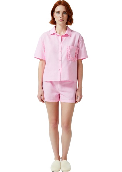 Kadın Gömlek Yaka Fırfırlı Pijama Takımı Fonksiyonel Dayanıklı Kaliteli Konforlu Estetik Şık fiyatları