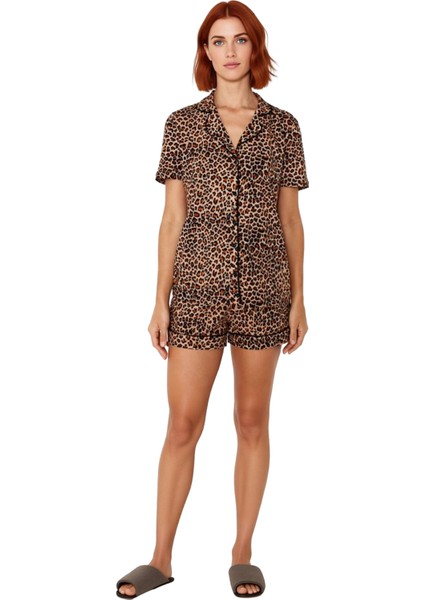 Kadın Animal Print Gömlek Şort Pijama Takımı Fonksiyonel Dayanıklı Kaliteli Konforlu Rahat fiyatları