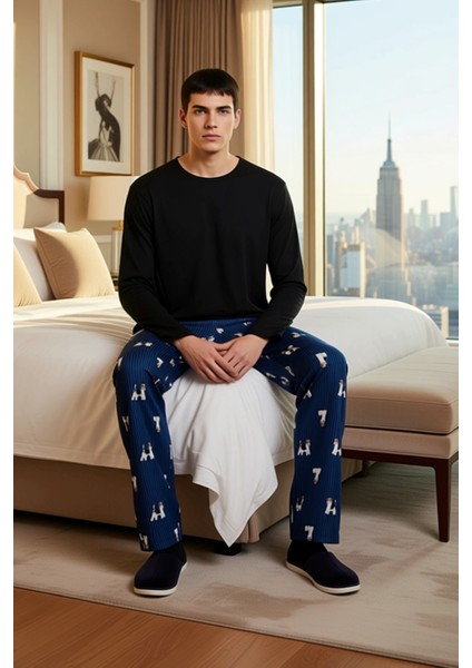 Kadın Bisiklet Yaka Köpek Desenli Pijama Takımı Fonksiyonel Dayanıklı Kaliteli Konforlu Şık