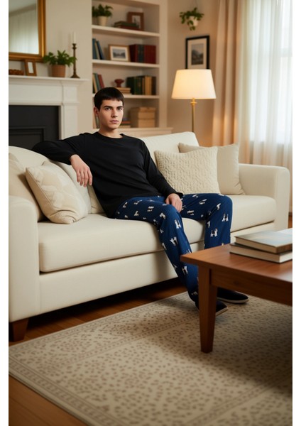 Kadın Bisiklet Yaka Köpek Desenli Pijama Takımı Fonksiyonel Dayanıklı Kaliteli Konforlu Şık modelleri