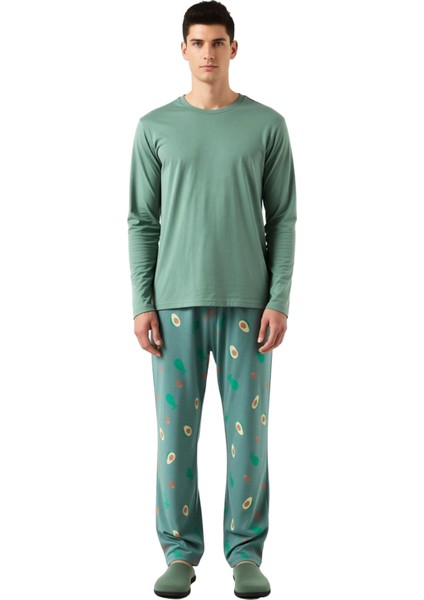 Avokado Baskılı Erkek Pijama Takımı Bisiklet Yaka Fonksiyonel Dayanıklı Kaliteli Konforlu Şık fırsatları