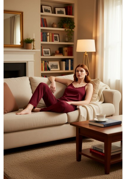 Kadın Dantel Detaylı Örme Pijama Takımı Üçlü Set Fonksiyonel Dayanıklı Kaliteli Konforlu Şık