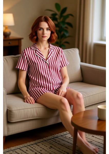 Kadın Çizgili Viskoz Polyester Pijama Takımı Fonksiyonel Dayanıklı Kaliteli Konforlu Rahat fırsatları