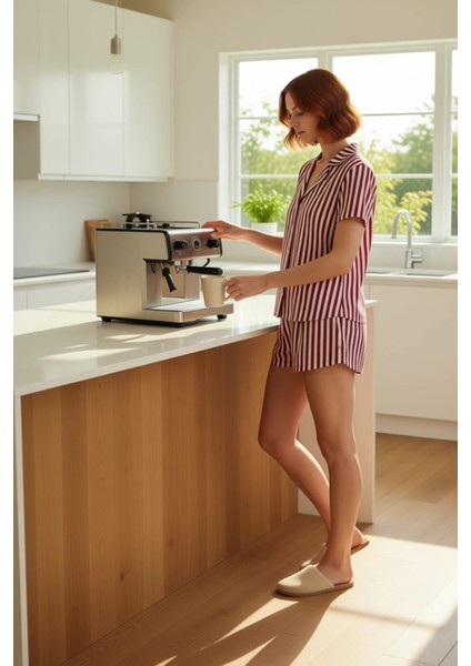 Kadın Çizgili Viskoz Polyester Pijama Takımı Fonksiyonel Dayanıklı Kaliteli Konforlu Rahat indirimleri