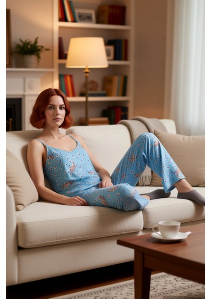 Hayvan Desenli Viskon Ince Askılı Pijama Takımı Kadın Fonksiyonel Dayanıklı Kaliteli Rahat fırsatları