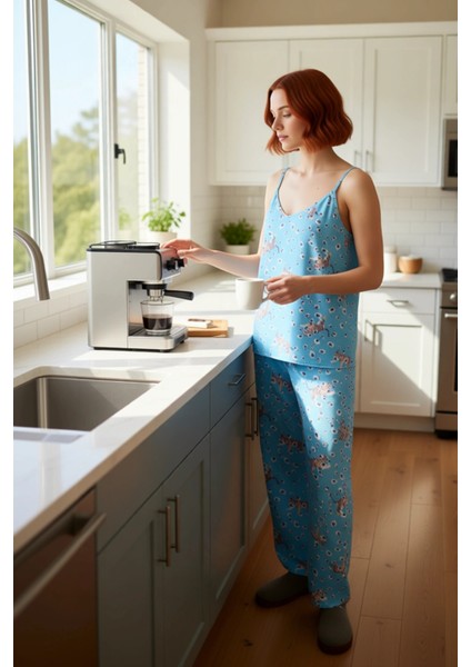 Hayvan Desenli Viskon Ince Askılı Pijama Takımı Kadın Fonksiyonel Dayanıklı Kaliteli Rahat indirimleri