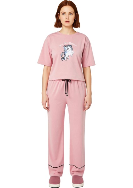 Kadın Unicorn Baskılı Bisiklet Yaka Pijama Takımı Fonksiyonel Dayanıklı Kaliteli Konforlu Şık fırsatları