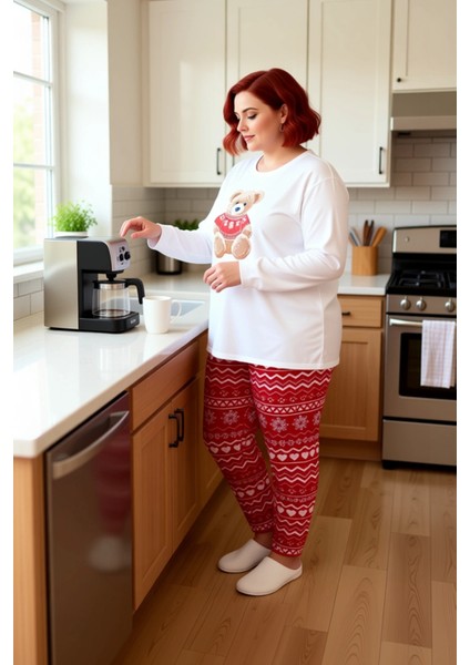 Kadin Ayicik Desenli Uzun Kol Pijama Takımı Fonksiyonel Dayanıklı Kaliteli Konforlu Modern fiyatları