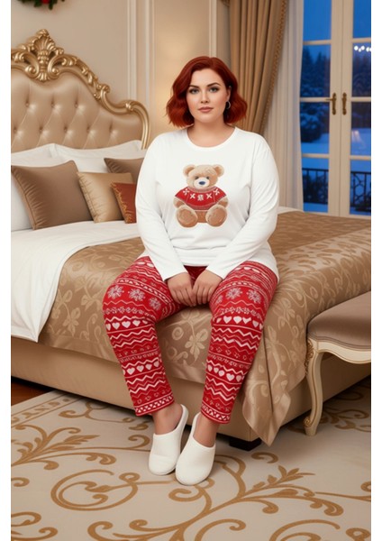 Kadin Ayicik Desenli Uzun Kol Pijama Takımı Fonksiyonel Dayanıklı Kaliteli Konforlu Modern modelleri