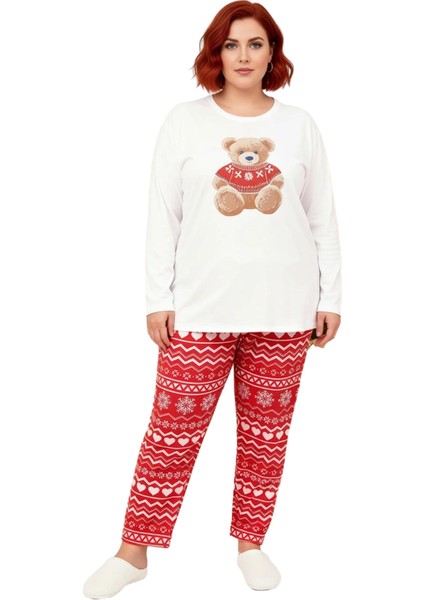 Kadin Ayicik Desenli Uzun Kol Pijama Takımı Fonksiyonel Dayanıklı Kaliteli Konforlu Modern fırsatları