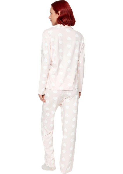 Kadın Mürdüm Kalpli Pijama Takımı Gömlek ve Pantolon Fonksiyonel Dayanıklı Kaliteli Modern fırsatları