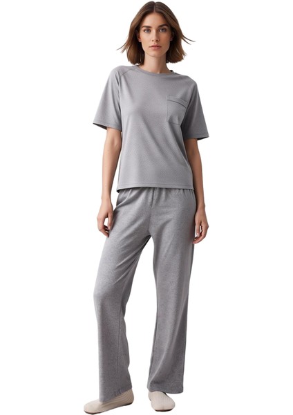 Kadın Melanj Kalp Nakışlı Pijama Takımı Fonksiyonel Dayanıklı Kaliteli Konforlu Estetik Şık fırsatları