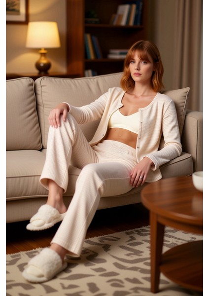 Kadın Çizgili V Yaka Hırkalı Pijama Takımı Fonksiyonel Dayanıklı Kaliteli Konforlu Estetik