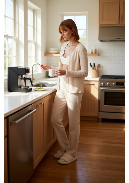 Kadın Çizgili V Yaka Hırkalı Pijama Takımı Fonksiyonel Dayanıklı Kaliteli Konforlu Estetik fiyatları