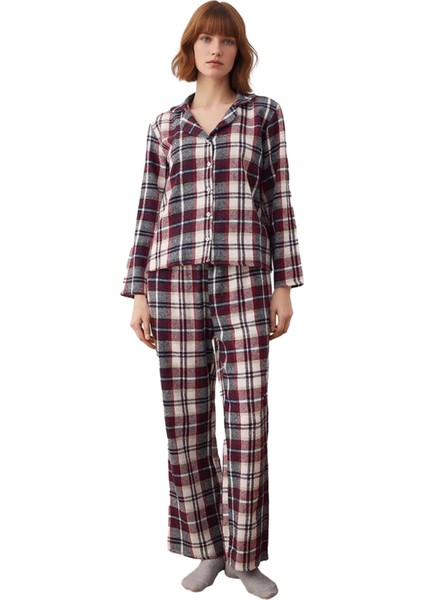 Kadın Çok Renkli Kareli Flanel Pijama Takımı Gömlek Yaka Fonksiyonel Dayanıklı Kaliteli Şık modelleri