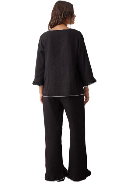 Kadın Müslin Dokuma Pijama Takımı V Yaka Truvakar Kol Fonksiyonel Dayanıklı Kaliteli Rahat indirimleri