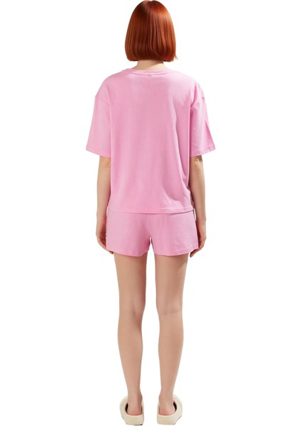 Kadın Slogan Baskılı Bisiklet Yaka Kısa Kollu Pijama Takımı Fonksiyonel Dayanıklı Kaliteli indirimleri