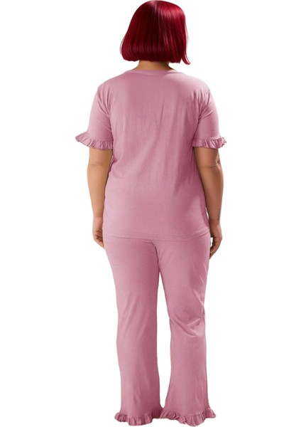 Kadın Fırfırlı Kol Gömlek Yaka Örme Pijama Takımı Fonksiyonel Dayanıklı Kaliteli Konforlu Şık indirimleri