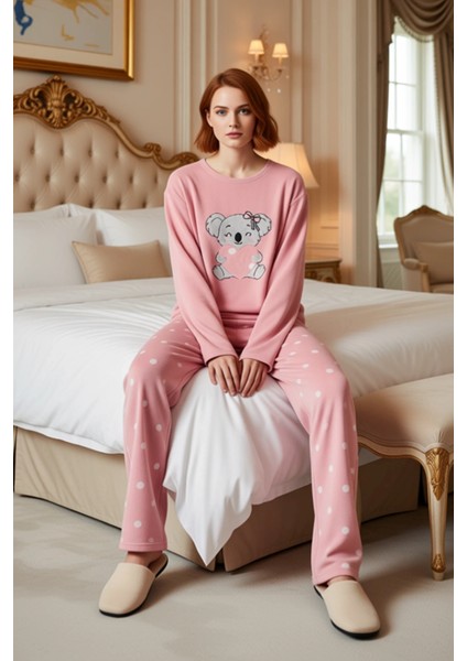 Kız Çocuk Puantiyeli Polar Pijama Takımı Sevimli Koala Baskılı Fonksiyonel Dayanıklı Rahat modelleri