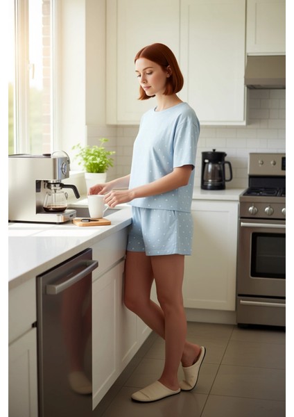 Kadın Puantiyeli Kalpli Pijama Takımı Fonksiyonel Dayanıklı Kaliteli Konforlu Estetik Spor